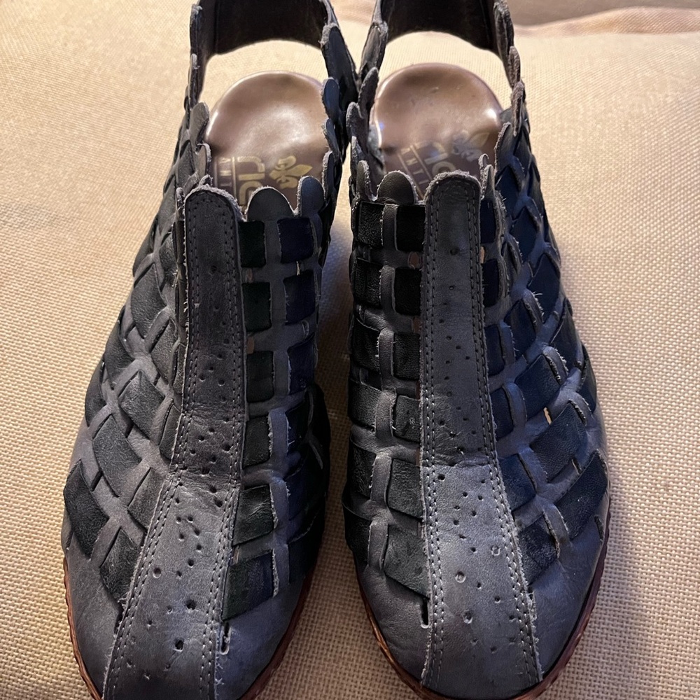 Rieker Antistress Blue Gray Woven Leather Slides Clog 37 - Picture 2 of 6